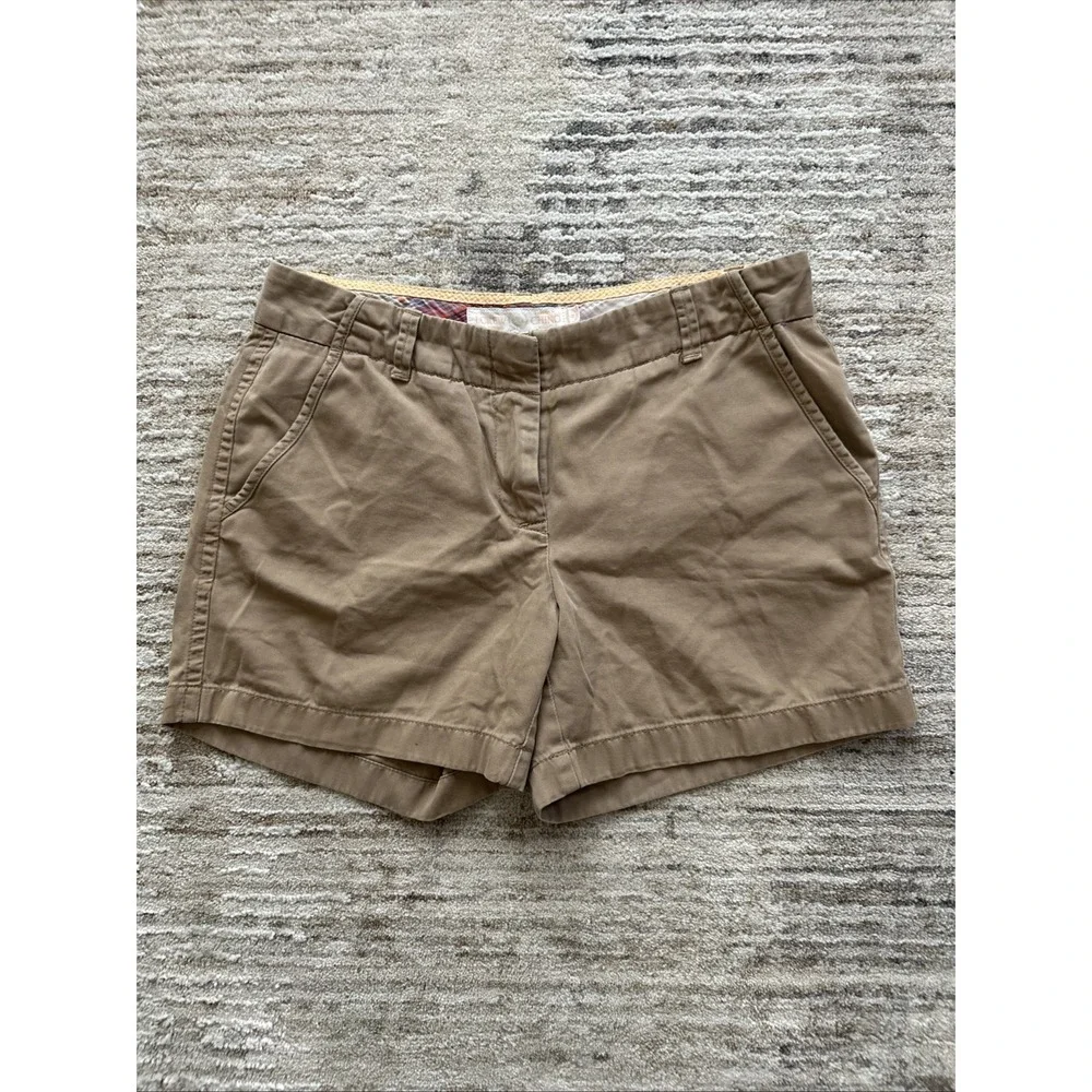 J.Crew Chino Shorts Women Brown Sz 6 Classic Weathered Broken-In Twill Slash Poc